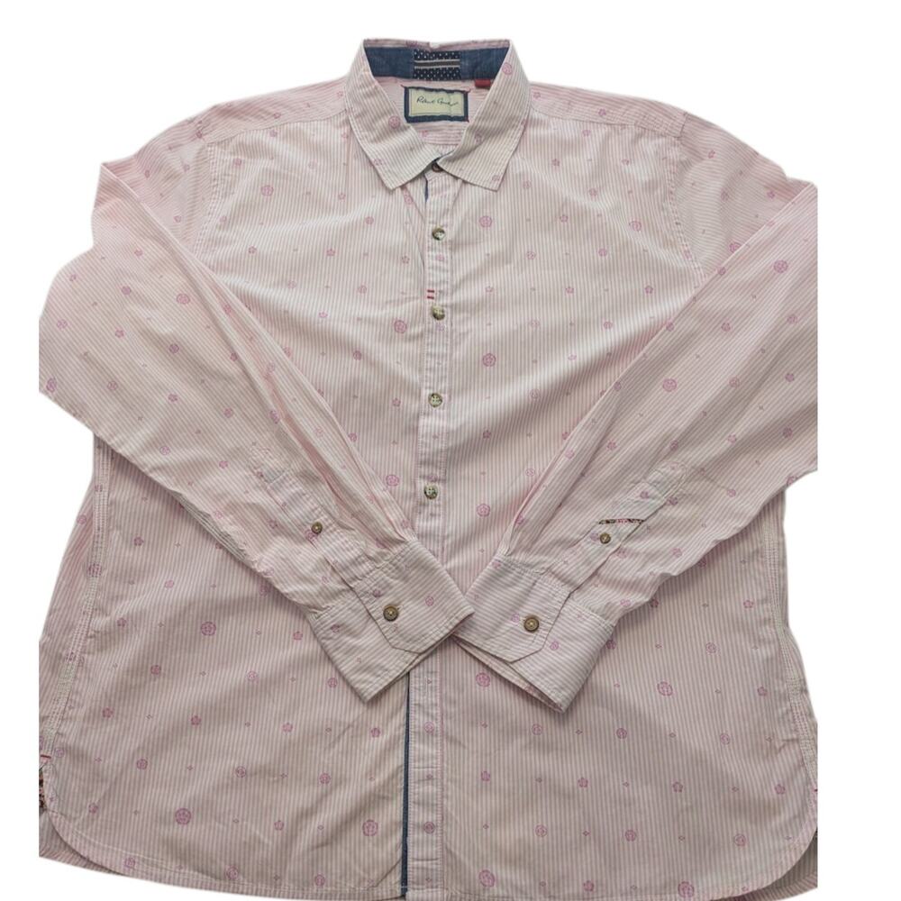 Robert Graham Men's 2XL Pink Striped Floral Long Sleeve Button Up Shirt Designer